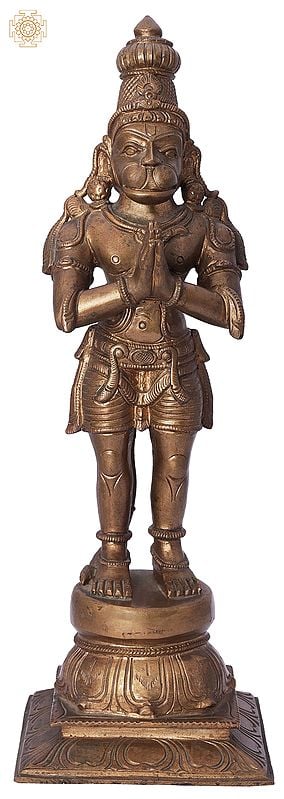 13" Shri Hanuman in Namaskara Mudra | Handmade | Madhuchista Vidhana (Lost-Wax) | Panchaloha Bronze from Swamimalai