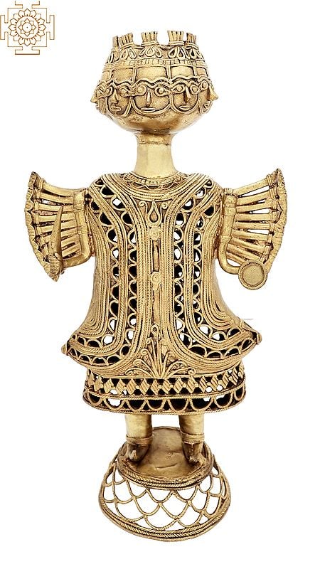 12" The Dashamukha Warrior-King, Lord Ravana in Brass | Handmade | Made In India