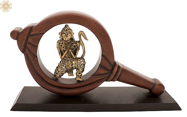 13" Hanuman Ji Inside Gada (Mace) in Brass | Handmade | Made in India