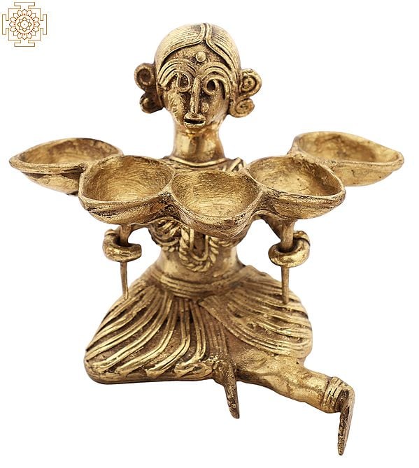 3" Lady Holding A Wicks In Her Hand In Brass | Handmade | Made In India