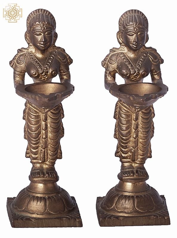 6" Paavai Vilakku (Deep Lakshmi) | Handmade | Madhuchista Vidhana (Lost-Wax) | Panchaloha Bronze from Swamimalai