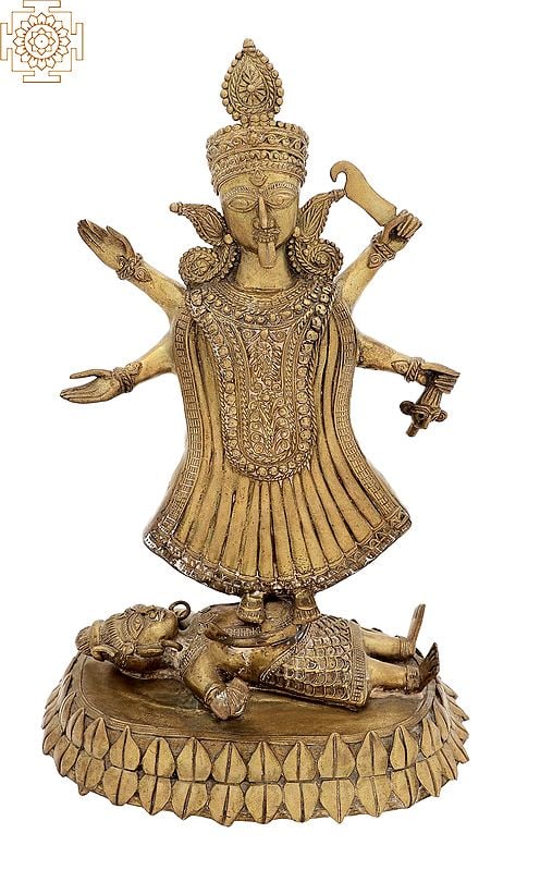 12" Dakshineshwar Chaturbhujadharini Kali in Brass | Handmade | Made In India
