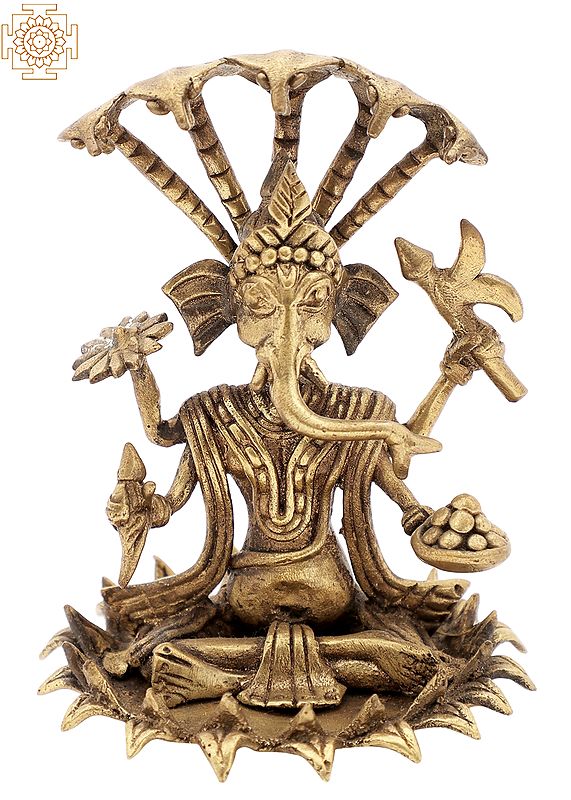 4" Small Bhagawan Ganesha Seated on Lotus in Brass | Handmade | Made In India