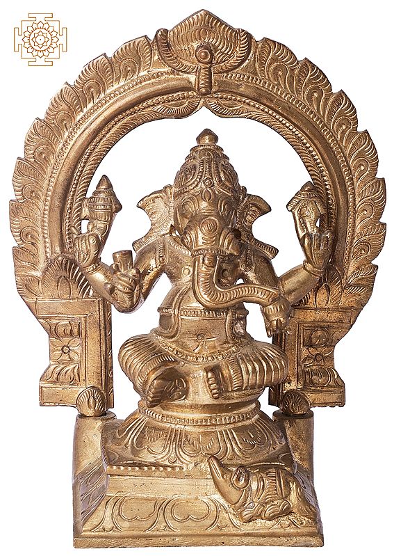 6" Sitting Ganesha with Arch | Handmade | Madhuchista Vidhana (Lost-Wax) | Panchaloha Bronze from Swamimalai