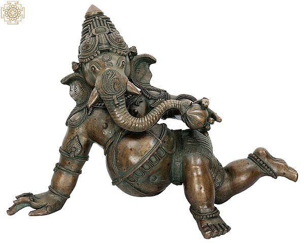 14" Crawling Baby Ganesha | Handmade | Madhuchista Vidhana (Lost-Wax) | Panchaloha Bronze from Swamimalai