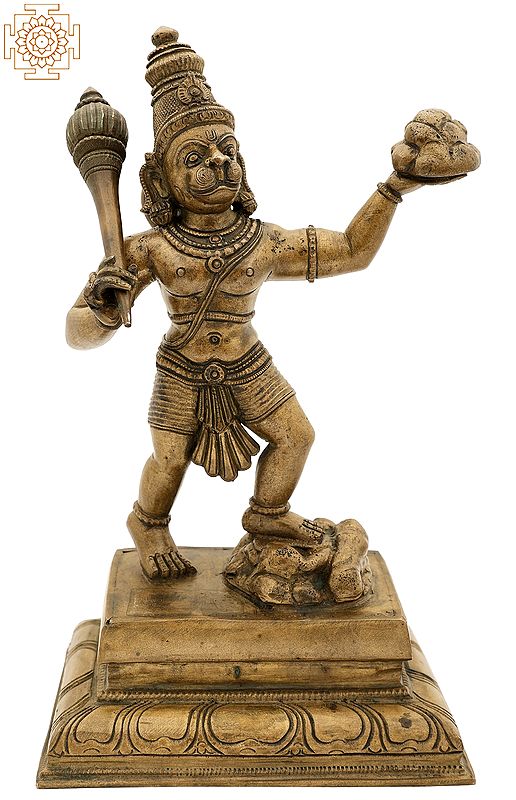 12" Hanuman Ji Lifting Sanjeevani Booti Mountain | Handmade | Madhuchista Vidhana (Lost-Wax) | Panchaloha Bronze from Swamimalai