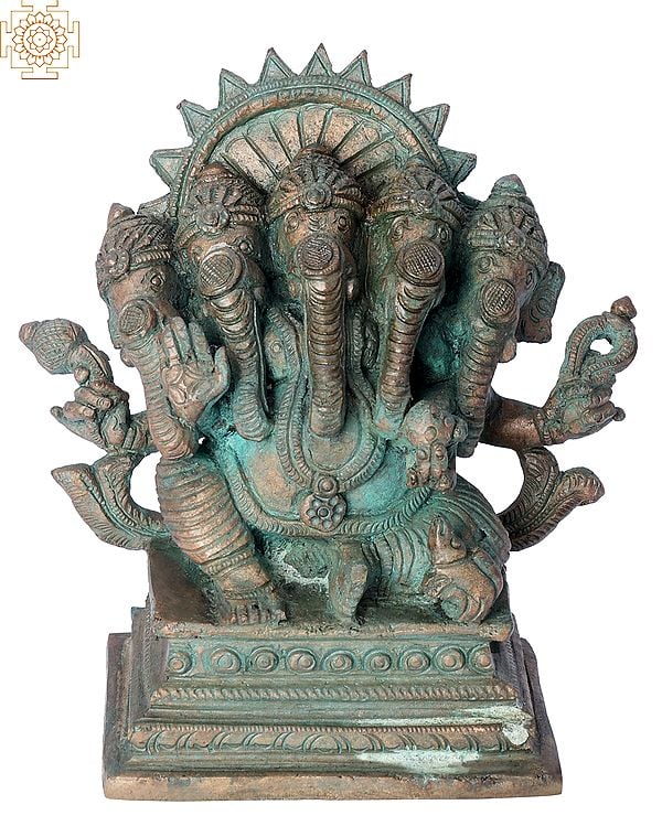 6" Panchamukhi Ganesha | Handmade | Madhuchista Vidhana (Lost-Wax) | Panchaloha Bronze from Swamimalai