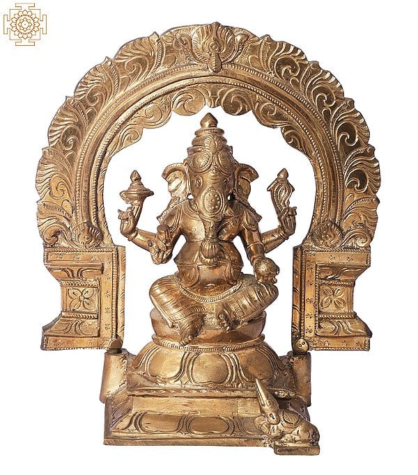 9" Bhagawan Ganesha with Kirtimukha Prabhavali | Handmade | Madhuchista Vidhana (Lost-Wax) | Panchaloha Bronze from Swamimalai