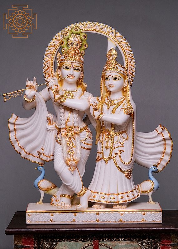 36" Large Radha Krishna Statue | Handmade | White Marble Radha Krishna Murti | Radha Krishna Moorti |  Radha Krishna Idol | Lord Radha Krishna Statue
