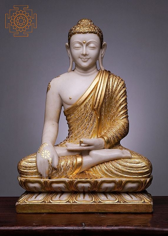 24" Lord Buddha in Bhumi-Sparsha Mudra | White Marble Buddha Statue | Handmade | Buddha Marble Statue | Lord Buddha Statue | Seated Meditation Statue| Buddha Figurine