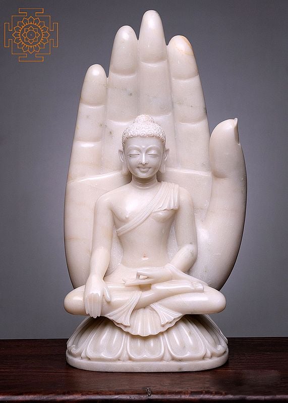 24" Buddha in Hand | Handmade | White Marble buddha | Buddha Seated in Blessing Hand