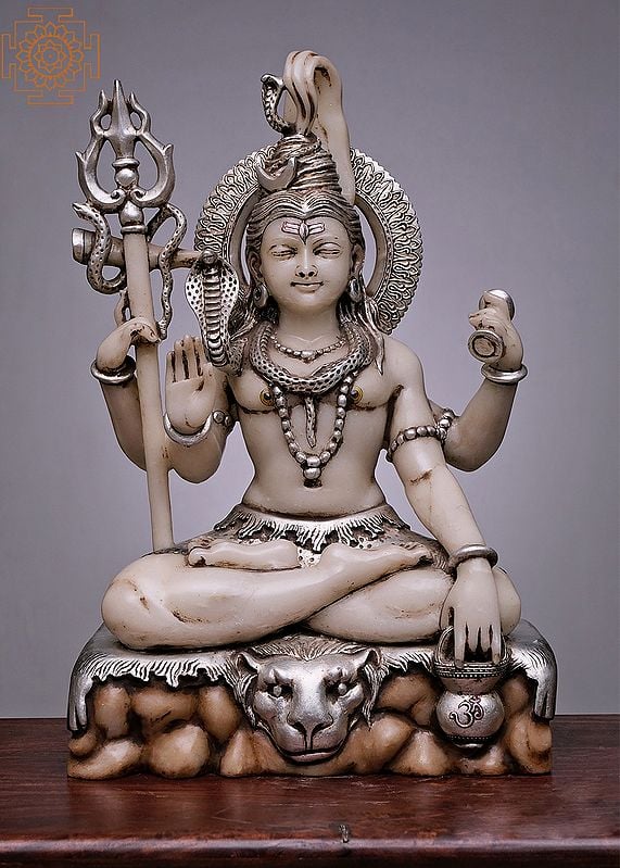 24" Lord Shiva Seated on Mount Kailasha | Handmade | White Marble Statue | Shiva Statue