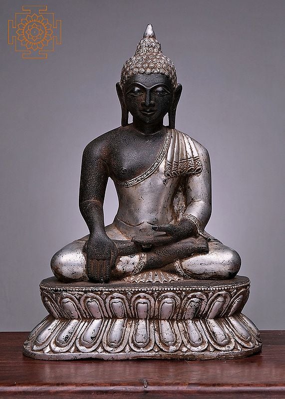 24" Black Buddha Seated On A Lotus | Handmade Buddha Statue | Stone Buddha | Lord Buddha | Marble Buddha | Statue