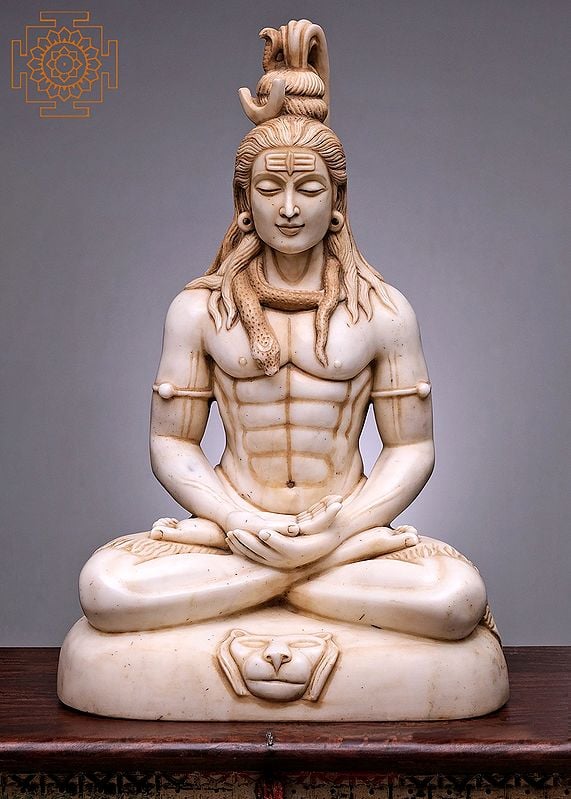 27" Lord Shiva in Meditation | Handmade | White Marble Shiva | Mahadeva | Rudra | Shankara | Adiyogi