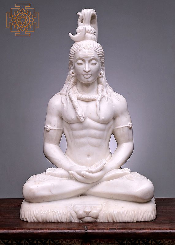 26" Lord Shiva in Meditaion | Handmade | White Marble Shiva Statue | Shiva | Shankara | Rudra