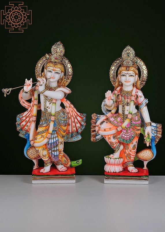 24" Radha Krishna Statue | Handmade | White Marble Radha Krishna Murti | Radha Krishna Moorti | Radha Krishna Idol | Lord Radha Krishna Statue