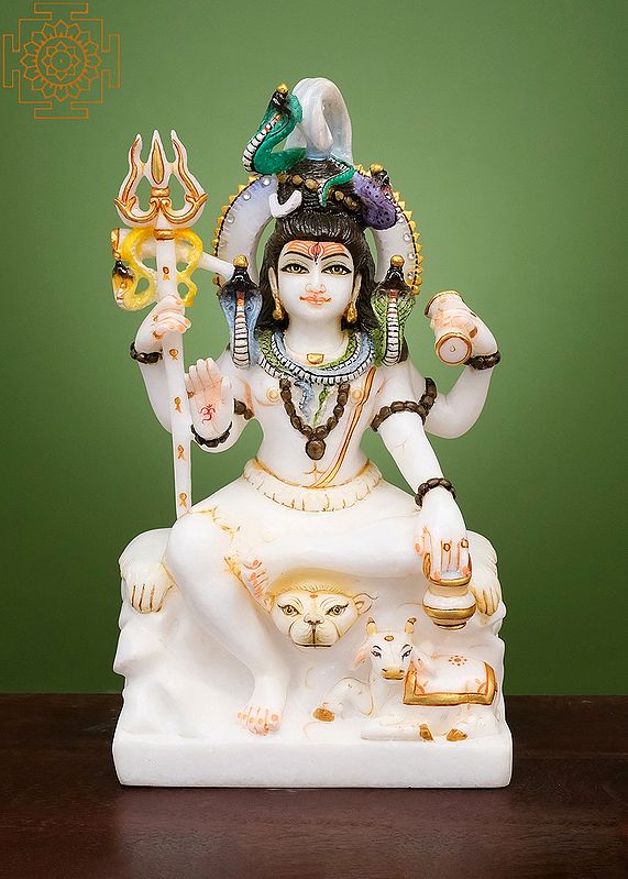 12" Chaturbhuja Bhagawan Shiva | Handmade | White Marble Shiva | Shiva Statues | Mahadeva | Shankara