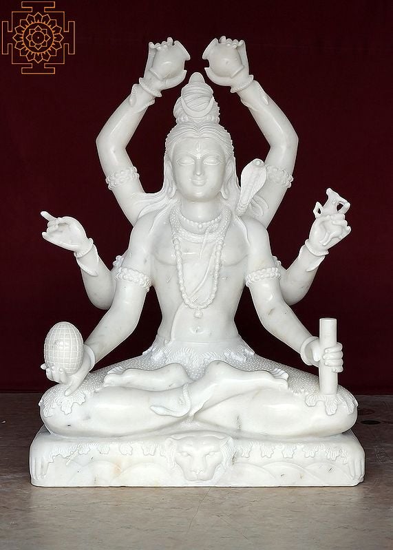 22" Lord Shiva Seated on Mount Kailasha | Handmade | White Marble Shiva Statue | Mahadev Statue| Shiva | Siva | Shankara
