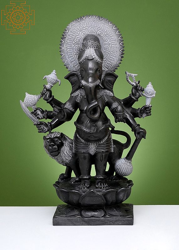 27" Eight Armed Standing Black Marble Ganesha