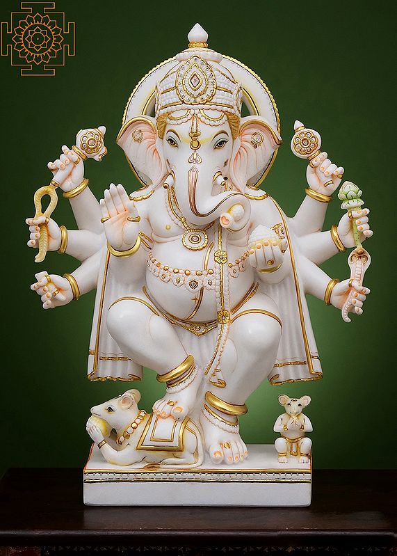 32" Large Standing Ashirwad Ganesha | Handmade | White Marble Ganesh | Ganpati | Vinayak