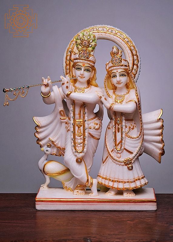 15" Radha Krishna Statue | Handmade | White Marble Radha Krishna Murti | Radha Krishna Jugal Jodi | Radha Krishna Idol