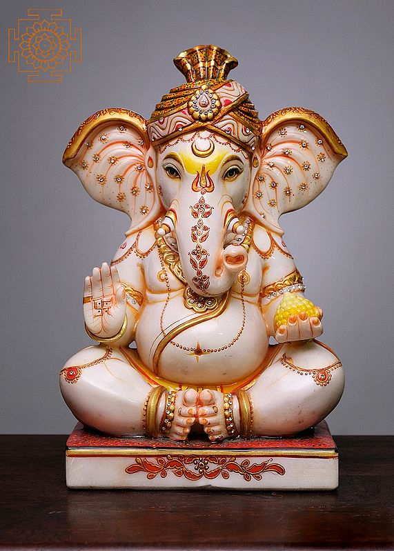 15" Appu Ganesha Statue | Handmade | White Marble Ganesha Statue | Ganesh Idol | Vinayak | Ganpati