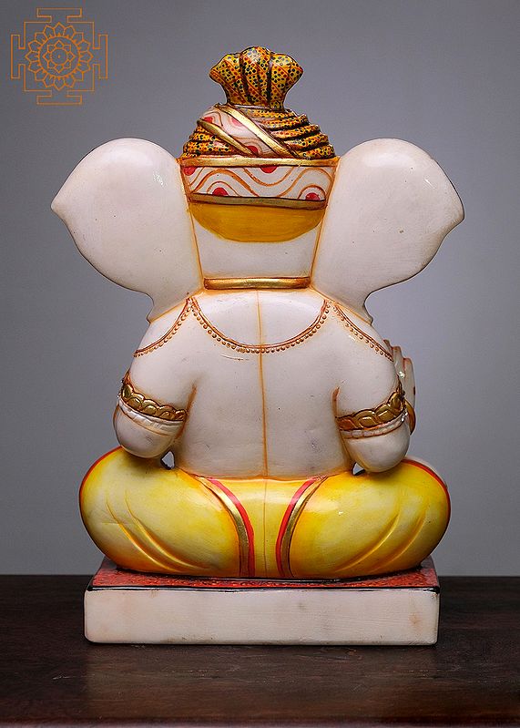 15" Appu Ganesha Statue Handmade White Marble Ganesha Statue