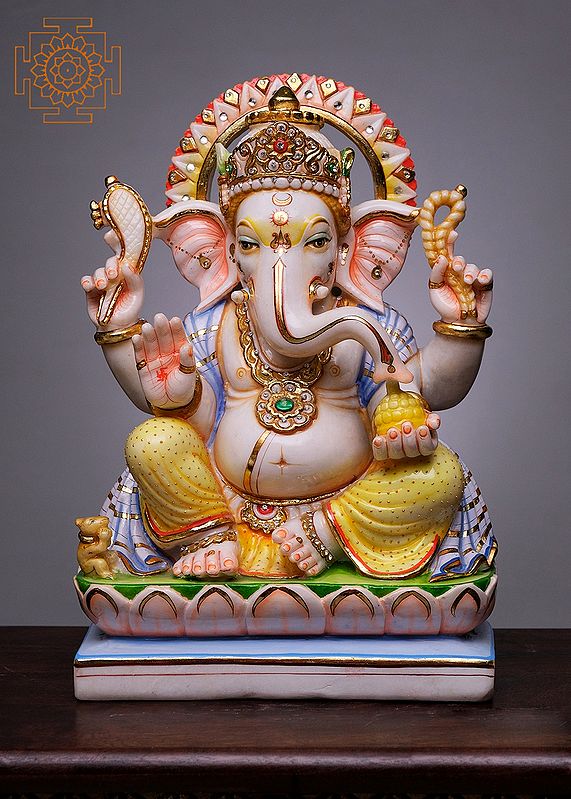 18" Lord Ganesha Statue | Handmade | White Marble Ganesha Statue | Siddhi Vinayak | Ganpati