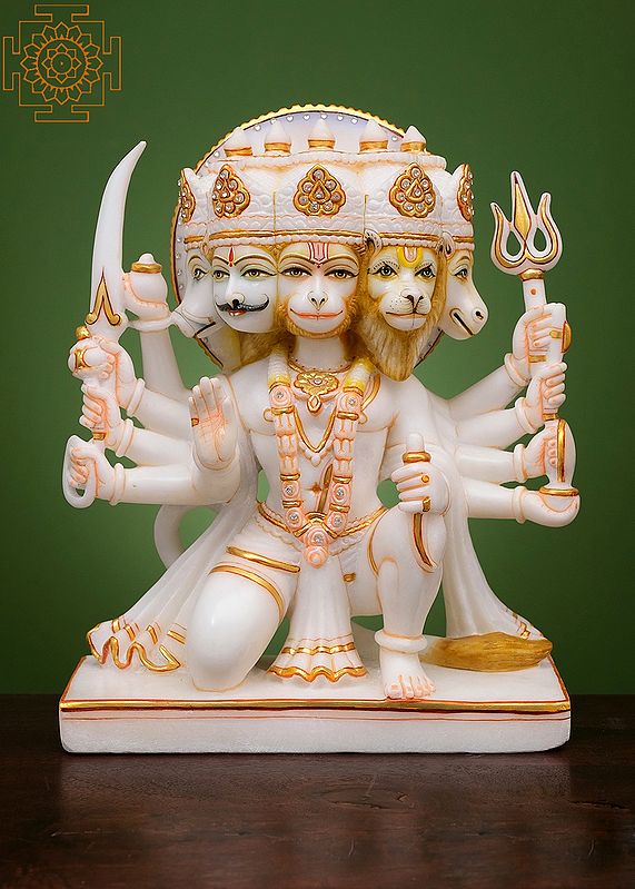15" Panchamukhi Hanuman Ji in Abhaya Mudra | Handmade | White Marble Panchamukhi Hanuman Statue | Panchamukhi Anjaneya