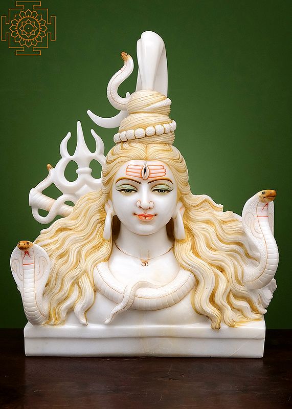 18" Lord Shiva’s Bust | Handmade | White Marble Shiva Head | Shiva | Shankara | Rudra