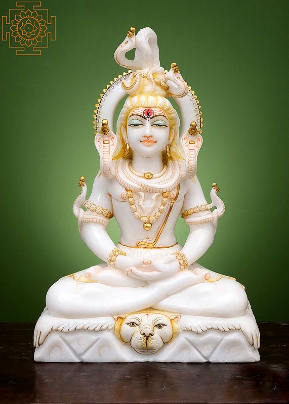18" Lord Shiva Seated on Mount Kailasha | Handmade | White Marble Shiva Statue | Mahadev Statue| Shiva | Shankara | Shankara
