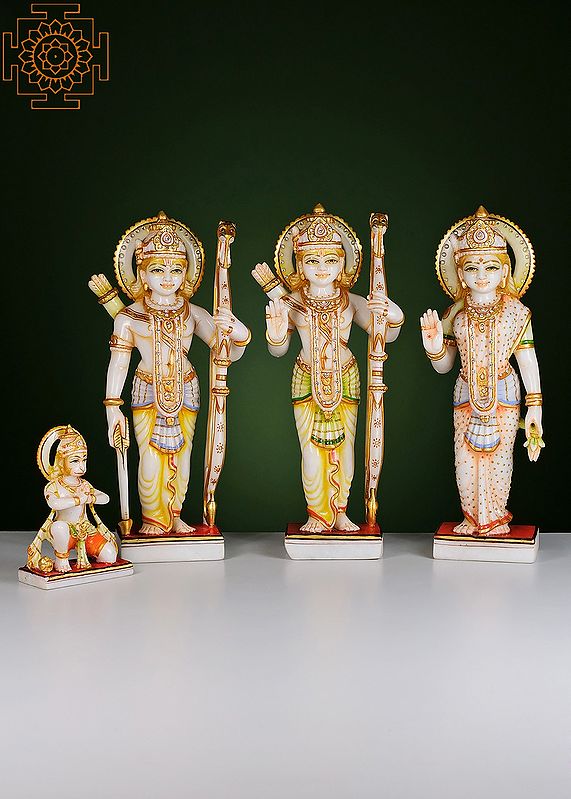 15" Rama Darbar Statue | Handmade | White Marble Rama Darbar Statue | Big Ram Ji Family Statue | Lord Rama Laxman Sita & Hanuman Idol Indian Art | Ram Parivar | Family Figurine Temple