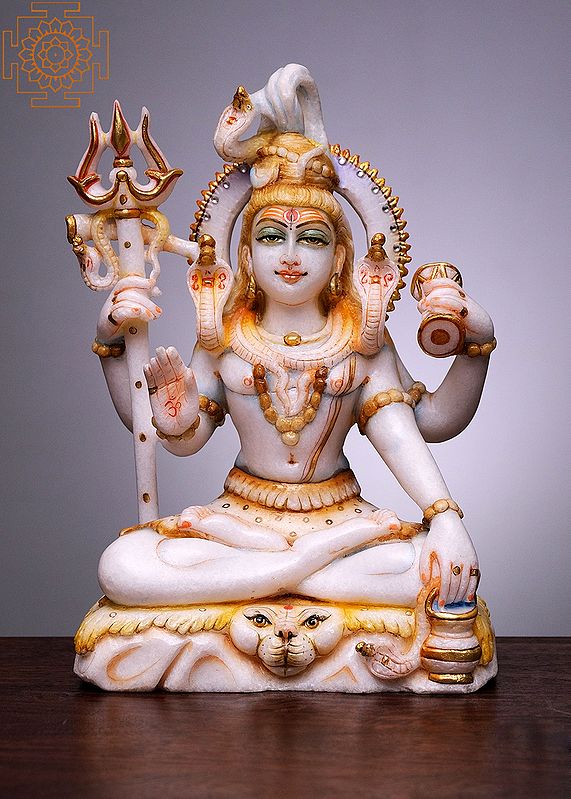 11" Chaturbhuja Lord Shiva| Handmade | White Marble Shiva Statue | Mahadeva | Rudra | Adiyogi