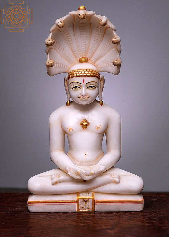 16" Lord Parshvanatha | Handmade | White Marble Lord Parshvanatha Statue | Lord Parshvanatha Statue | Parasnath | Jain Moorti For Mandir