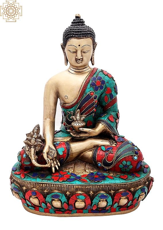 13" Tibetan Buddhist Healing Buddha | Medicine Buddha | Inlay Work | Brass Statue | Handmade | Made In India