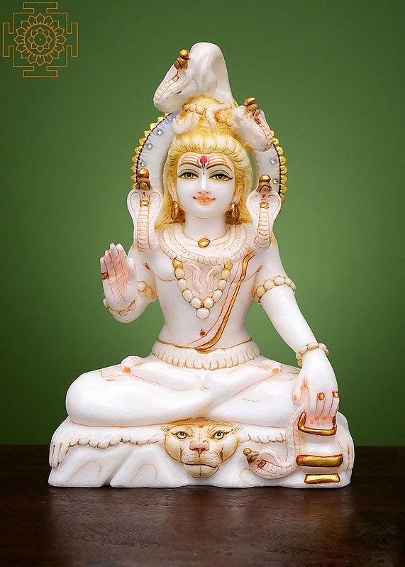 10" Mahadeva Shiva in Ashirwad Mudra | Handmade | White Marble Shiva Statue | Mahadeva | Rudra | Adiyogi