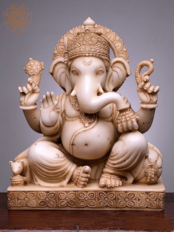 18" Sitting Lord Ganesha | Handmade | White Marble Ganesha | Ganapati | Vinayaka | Elephant God