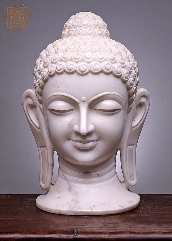 18" Lord Buddha Bust | Handmade | White Marble Buddha Head | Decor-Indoor Outdoor Garden Buddha Statue