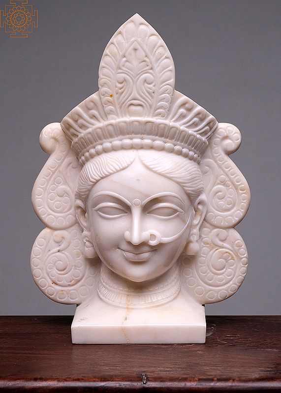 18" Goddess Durga Bust | Handmade | White Marble Goddess Durga Head | Decor-Indoor Outdoor Garden Devi Durga