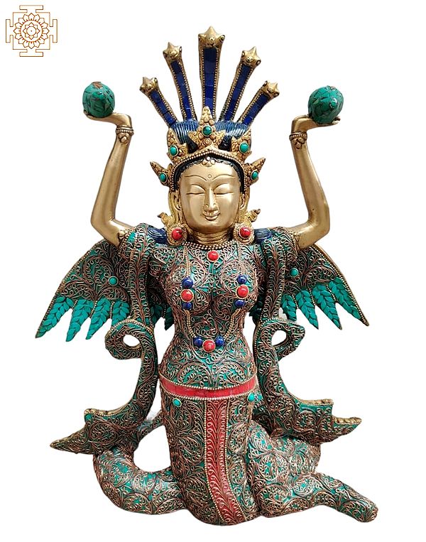 16" Naga Kanya  | Snake Woman | Inlay Work | Brass Statue | Handmade | Made In India