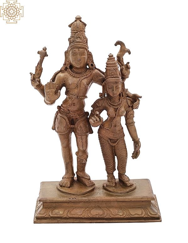 4.8" Small Lord Shiva as Pashupatinath with Goddess Parvati Panchaloha Bronze Statue