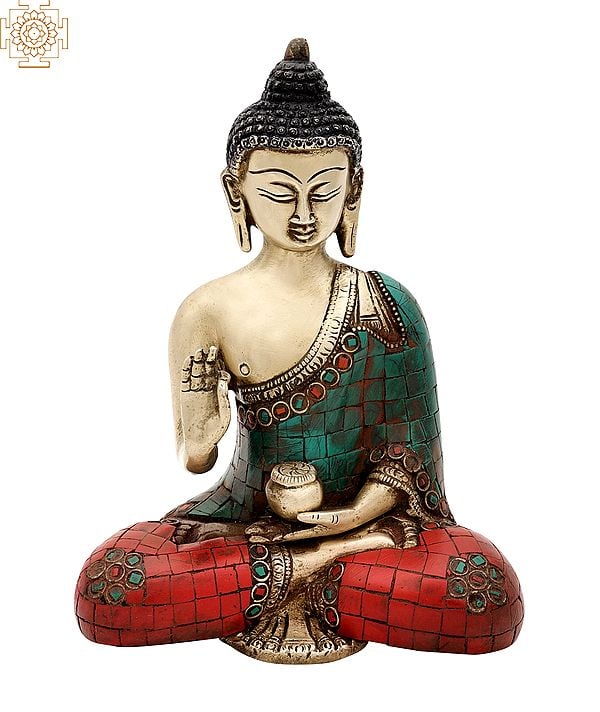 7.5" Gautam Buddha Preaching His Dharma | Inlay Work | Brass Statue | Handmade | Made In India