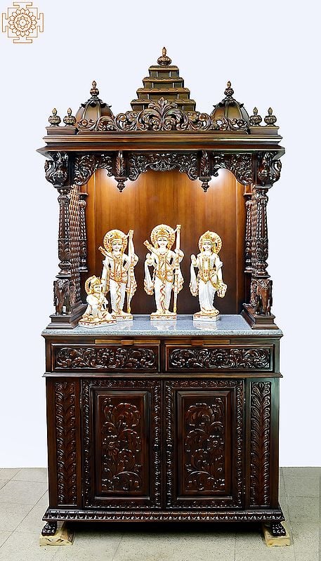81" Large Designer Wooden Temple | Wooden Pooja Mandir | Temple With Doors & Drawers | Handmade | Made In India