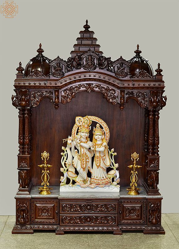 72" Large Designer Wooden Temple | Wooden Pooja Mandir | Temple With Drawers | Handmade | Made In India