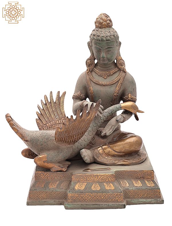 10.2" Tibetan Buddhist Deity Siddhartha Nursing the Wounded Swan (Kindness Personified) | Handemade | Brass Statue | Made in India