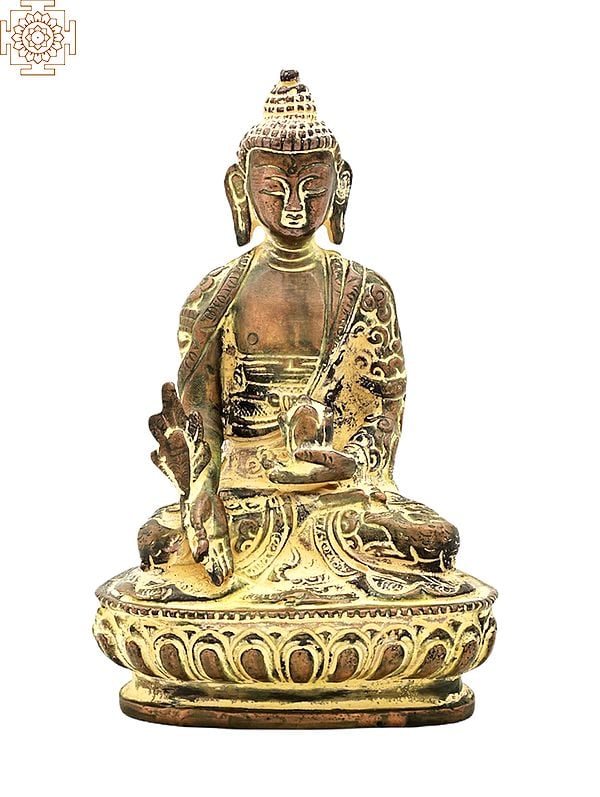 6" Buddha Brass Statue | Lord Buddha in Mara Vijay Mudra | Medicine Buddha