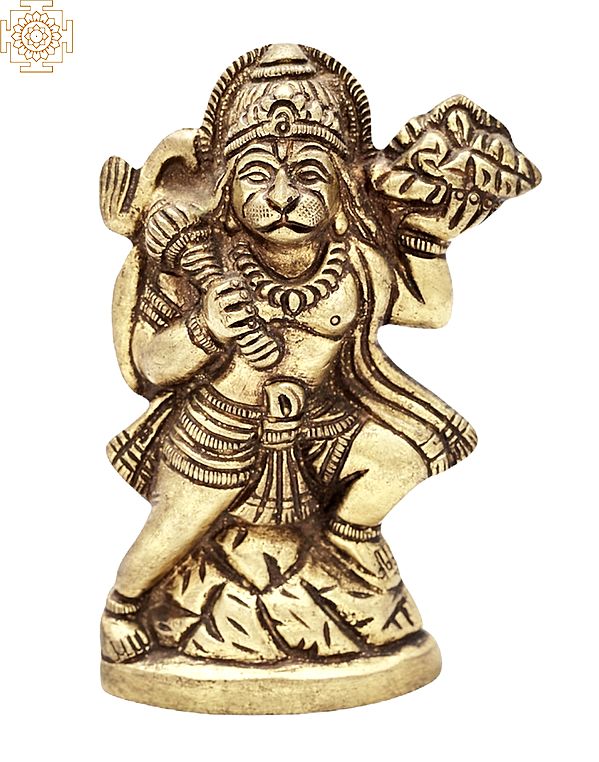 4.2" Lord Hanuman Holding Mount of Sanjeevani Herbs | Handmade | Lord Hanuman Brass Statue | Ram Bhakt | Anjaneya | Made in India