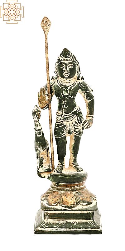 5.8" Bhagawan Karttikeya with Peacock | Handmade | Karttikeya Brass Statue | Murugan Swami Statue | Made in India