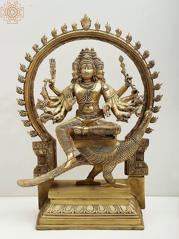 17" Six Faces Lord Karttikeya Brass Statue | Handmade Murugan Idols