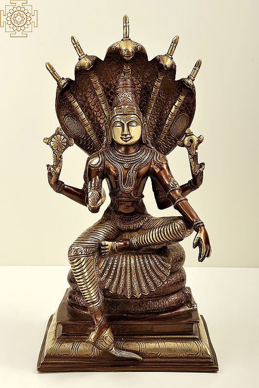 16" Lord Vishnu Seated on Sheshanaga | Brass Buddha | Brass Statue | Handmade | Made In India